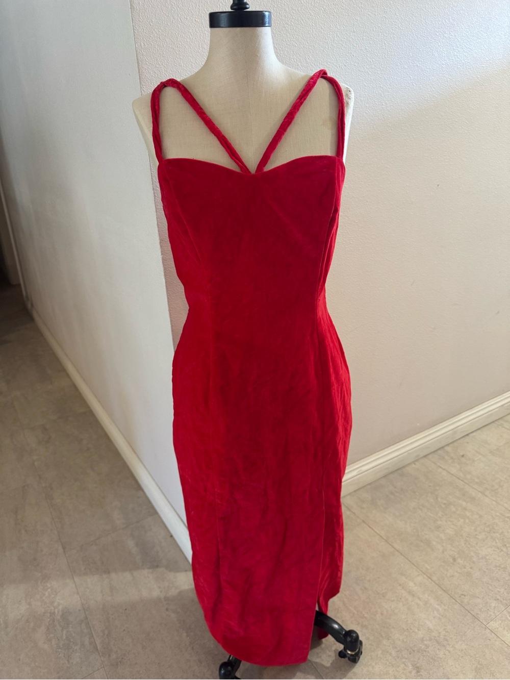 Guess Red Velvet Strappy Midi Dress